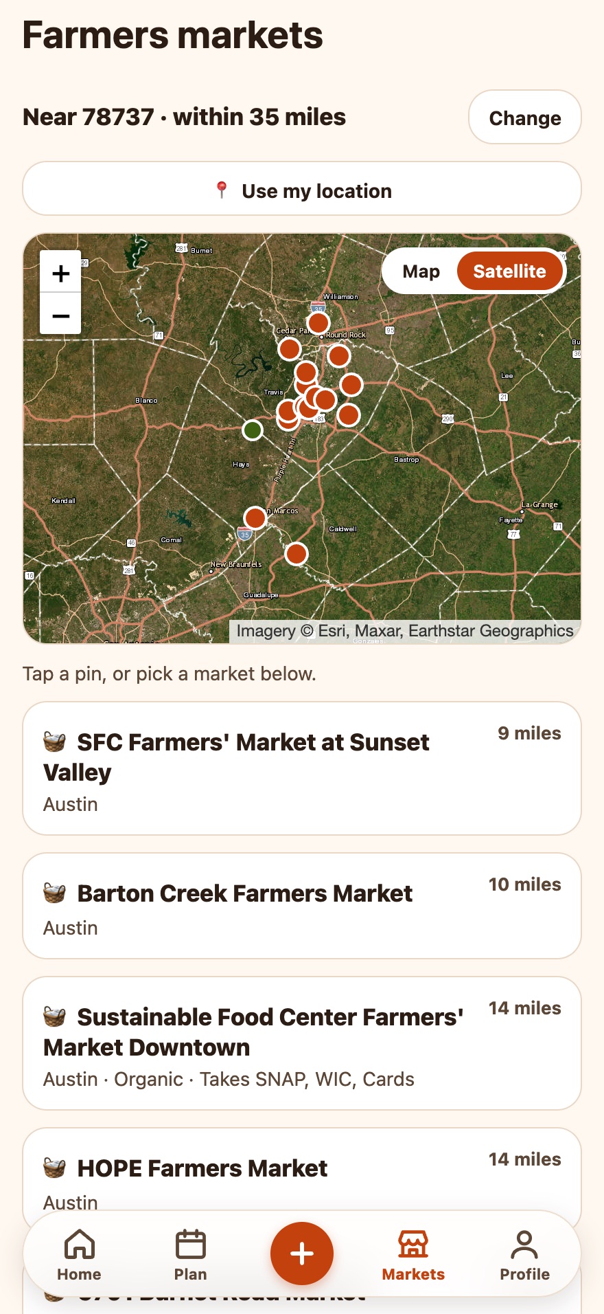 Farmers market map